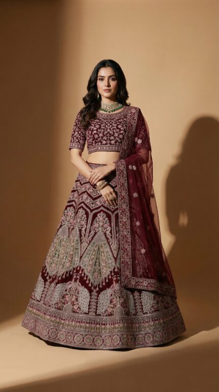 Royal Maroon Mughal Heritage Bridal Lengha